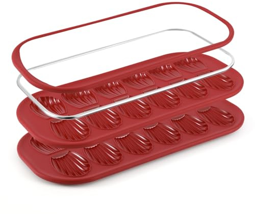 GYJZZW 2-Pack Silicone Madeleine Pans with Metal Reinforced Frame, 12-Cavity Shell Shape Madeleine Mold with Non-Slip Handle, Nonstick Cookie Trays for Oven, BPA Free (2 Pcs)