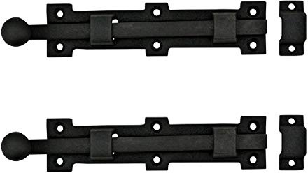 Renovators Supply Manufacturing Slide Bolt Latch 8 3/4 in. Black Wrought Iron Ball Tip Style Slide Bolt with Mounting Hardware Pack of 2