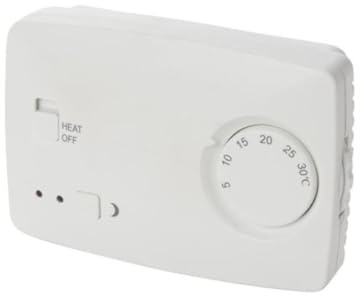 Perel Termostato ambiente analogico non programmabile, termostato da parete per caldaia e riscaldamento, manopola 5 a 30 °C, con interruttore acceso spento, bianco