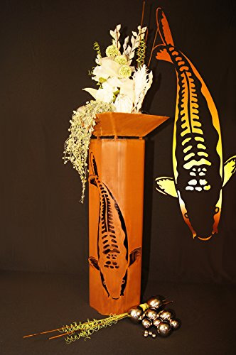 JH-Metalldesign 8-Eck Säule Koi + Schale Classic Edelrost Rost Metall Gartendeko Garten Stele