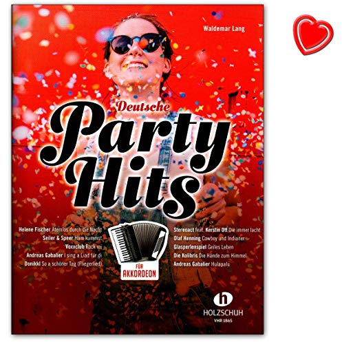 Deutsche Party-Hits für Akkordeon - Leichte bis mittelschwere Bearbeitungen - Notenbuch mit bunter herzförmiger Notenklammer - VHR1865 9783864341038