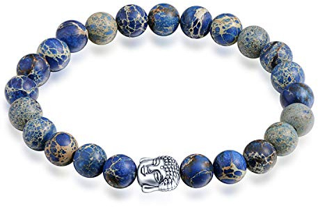Feilok Bracelet bouddha pour partenaires - Pierres naturelles - Bracelet chakra - Bracelet élastique - Bracelet d'amitié - Pour homme et femme, Circonferenza regolabile da 210 mm a 255 mm, Pierre