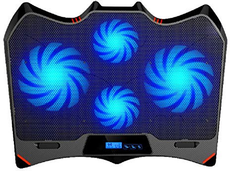 FABAX Refroidisseur pour Ordinateur Batman Shape Laptop Cooler 4 Ventilateurs de Calme et écran LCD |1400rpm Fort Vent conçu for Les Joueurs et Le Bureau Bureau Notebook Cooler (Color : Blue A)