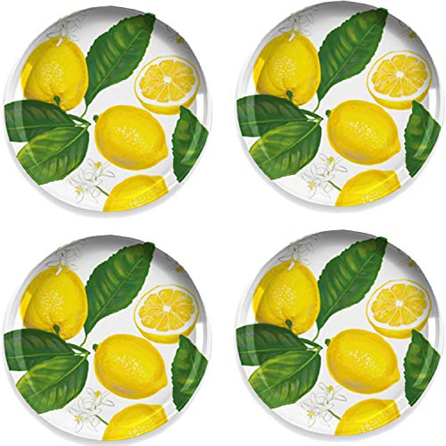 Auntie Morags Lemon Fresh Melamine/Plastic/BBQ/Outdoor Side/Salad Plates Set (4)