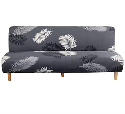 ele ELEOPTION Sofabezug Ohne Armlehnen, Moderner Druck Sofabezug 3 Sitzer Ohne Armlehne Stretch Couch überzug Armlose Sofabettüberzug für Faltbares Schlafsofa Ohne Armlehnen,180-210 cm(Blatt-Muster)