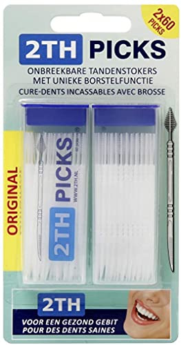 2TH Picks® 120 Stück unzerbrechliche Zahnstocher mit Interdentalbürste. Entfernt wirksam Plaque und Zahnstein