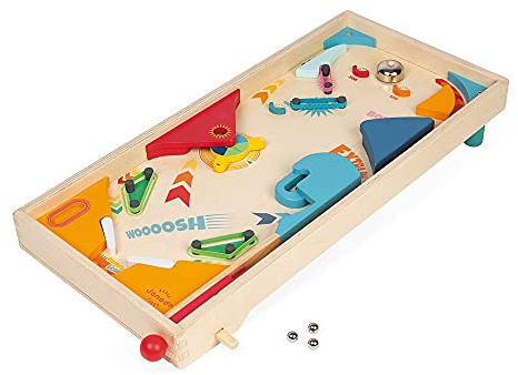 Janod - Retro-Flipper aus Holz - Gesellschaftsspiele Kind - Geschicklichkeitsspiel Fördert strategisches Denken und Konzentration - FSC-Zertifiziert - Ab 5 Jahren, J02088