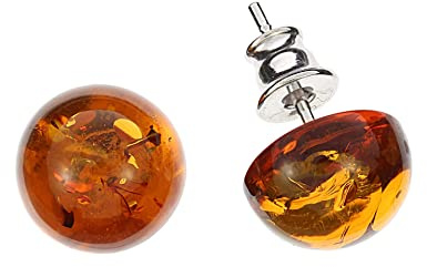 Orecchini in ambra di Artisana, orecchini rotondi con ambra, montatura in argento sterling 925/000 rodiato