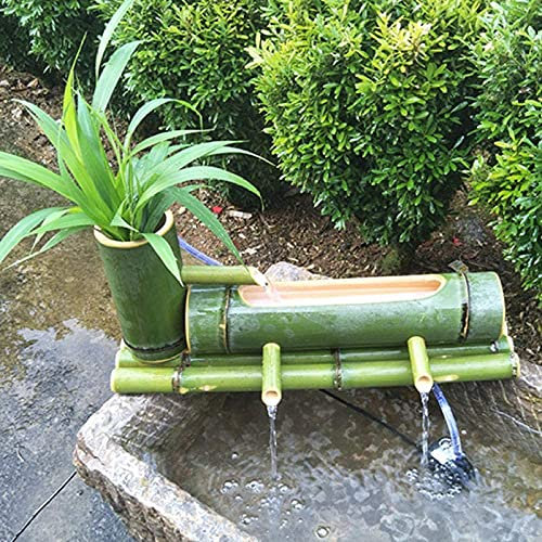 Fontana Asiatica Fatta A Mano Arredamento da Giardino In Bambù Zen Sculture Statue Caratteristica Giardino Giapponese, 50cm+7w