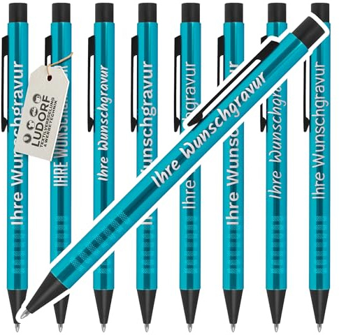 #teamludorf ALPHA Kugelschreiber Türkis - 100 Stk. - individuell gravierte Werbekugelschreiber - personalisierte Werbeartikel für Firmen, Veranstaltungen & Geschäftspartner - edles Design