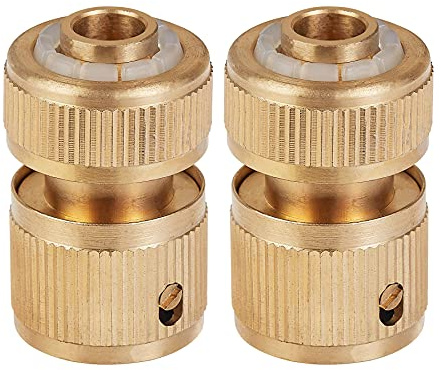 Tech Traders 2 Pack Brass Hose Connector, Hose End Quick Connect Fitting 1/2 Hose Pipe Quick Connector for Home Watering,Gardening,Car Washing