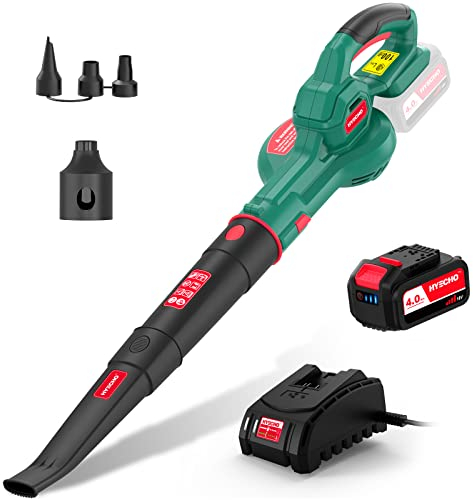 HYECHO Soffiatore a Batteria, Soffiatore Foglie 223 km/h, 4,0 Ah Batteria, con Ugello di Gonfiaggio in 3 pezzi, Leggero ed Ergonomico, per Pulire le Foglie, Rimuovere la Polvere