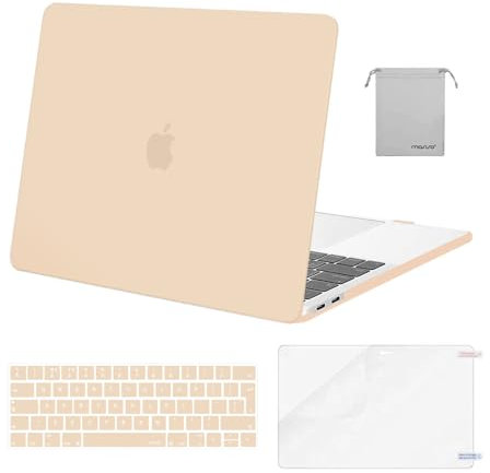 MOSISO Hülle Kompatibel mit MacBook Pro 13 Zoll 2024 2023 2022-2016 M2 M1 A2338/A2289/A2251/A2159/A1989/A1706/A1708,Plastik Hartschale&Tastaturschutz&Displayschutz&Lager Tasche,Aprikose
