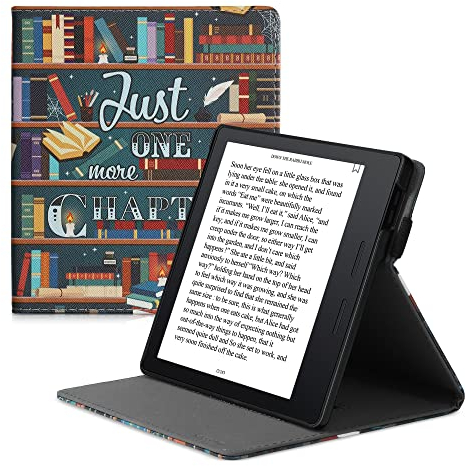 kwmobile Hülle kompatibel mit Amazon Kindle Oasis 10. Generation Hülle - Case mit Schlaufe und Ständer - Bibliothek Motto Mehrfarbig
