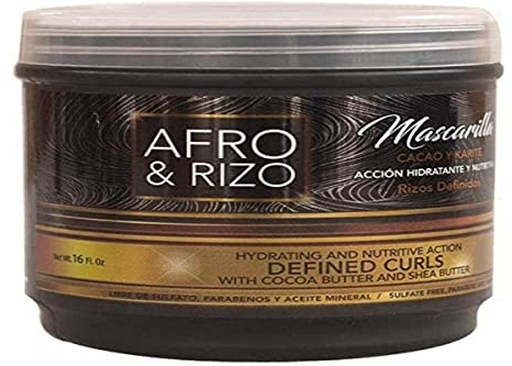 Masque capillaire Afro & Rizo 236g - Traitement hydratant et revitalisant en profondeur, sans sulfates, sans parabènes et sans huiles minérales pour les cheveux afro, bouclés, ondulés et stressés.