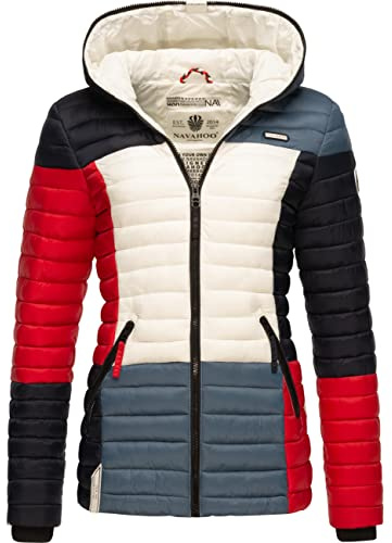 Navahoo Damen Übergangsjacke Colorblocking leichte Steppjacke mit Kapuze Multikulti