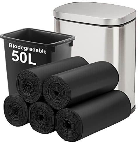 Biologiskt nedbrytbara soppåsar 50 st, Aievrgad 13 gallon/50 L stora sopsäckar/för kökskorg. Papperskorg/sopsäckar, tuffa, nedbrytbara, kompostpåsar för mat/hushåll-svart