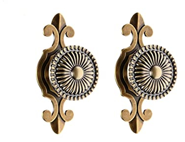 Mgoodoo Lot de 2 Boutons de Porte pour Meuble Vintage, Ø25x74mm Poignée de Meuble Ancien, Bouton Rond Retro d'Armoire, Poignees de Tiroir pour Commode Penderie Porte Intérieur - Laiton Antique