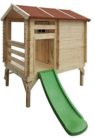 Casetta per bambini in legno con scivolo - Casetta giocattolo per bambini - L182xL146xA205cm/ 1.1m2 - Casetta da gioco da esterno - Casetta da giardino Timbela M501C