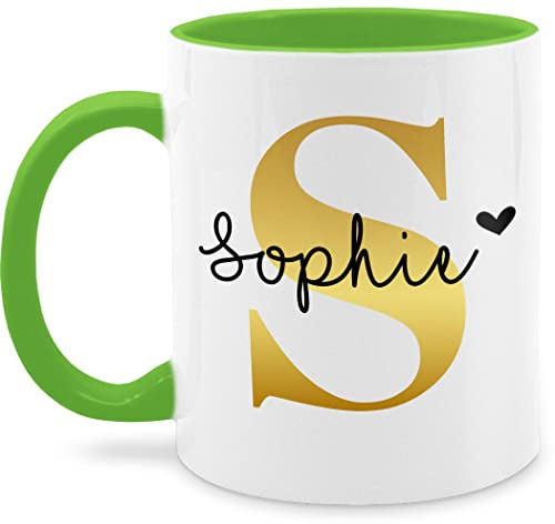 Tasse Tassen 325ml - Namens Geschenk I Anfangsbuchstabe personalisiert I Initialen mit Name - 325 ml - Hellgrün - für büro damen buchstabentasse buchstaben s kaffeetassen buchstabe