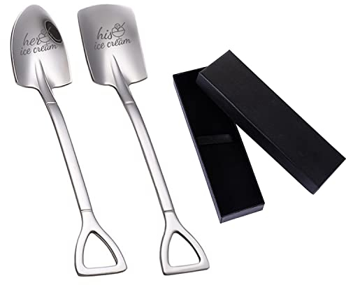 2pcs Stainless Steel Coffee Spoons With Black Gift Box, His and Her Ice Cream Spoon, Creative Square Tip, Engraved, Valentine's Day Wedding Memorial Gift