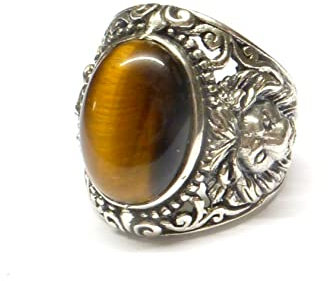 Silberschmuck - BG Herrenring Silber, Gr.62, Motivring Löwe, echter Stein Tigerauge, aus Sterlingsilber massiv gearbeitet, Schutzsymbol