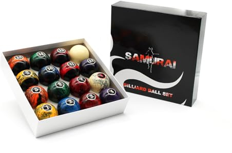 BILMAG Samurai Fantasy Black Pool Billard Kugelset, 57,2 mm - Hochwertiges Kunstharz, Für 7, 8 und 9 ft Billardtische
