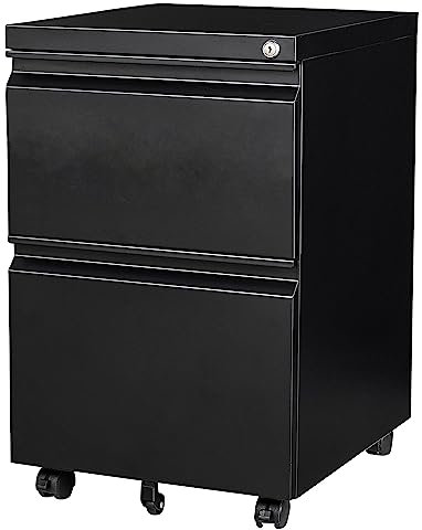 SISESOL 2 Drawer File Cabinet on Wheels,Metal Filing Cabinet with Lock,Black Rolling File Cabinets with Casters,Under Desk Office Cabinets for Home Office,Fit A4/Letter/Legal,Easy Assembly