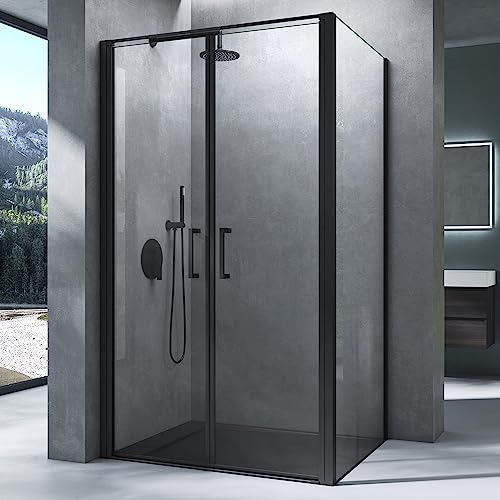 Mai & Mai Cabine de Douche Noire 90x90 Porte Auto-levante Paroi de Douche Rectangulaire Verre Transparent de 8mm Easy Clean Rav66K