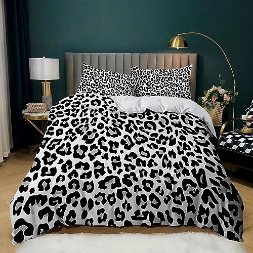 XCQHZYQ Bettwäsche Set 135x200 cm Schwarz Weißer Leopardenmuster 3teilig Bettbezug Allergiker Weich Bügelfrei Microfaser, Kinderbettwäsche für Jungen Mädchen Teens Einzelbett