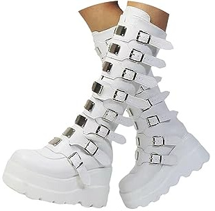 Tinetill Bottes Femme Gothique Punk à Plateforme et Compensées Bottes Hautes Gothiques avec Fermeture à Glissière et Talons Épais pour l'Hiver