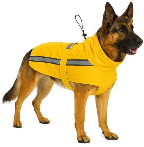 Regenmantel Hund - Ciro Gelb - Größe A:80cm B:69cm C:89-98cm - Polyester - wasserdicht - reflektierende Streifen - Klettverschluss - waschbar bei 30°C