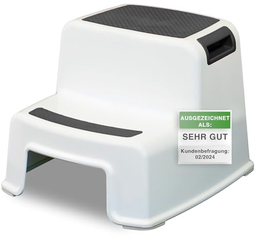 ADRIANO PORCARO® I Tritthocker Kinder I 2-Stufig Hocker I 26cm Hoch I Belastbarkeit 80kg I Gummierte Trittfläche I Hocker Kinder Bad mit Tragegriffe I Für Erwachsene, Senioren I Schwarz