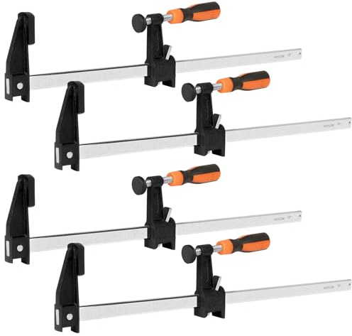 HANSOM 4-Pack 18 inch Bar Clamps,Long Wood Clamps Heavy Duty Force 600 Lbs Adjustable and Release Quickly,Woodworking Clamps Throat Depth 2.5 inch with Plastic Handle
