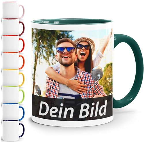 SpecialMe® Fototasse mit eigenem Bild personalisiert Fotogeschenke Tasse selber gestalten mit eigenem Foto und Text Weiss-innen-gruen standard
