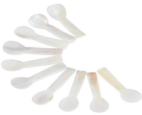 BIMUYI Caviar Shell Spoons, Mother of Pearl Serving Spoons, Round Handle Egg Spoons, Pack of 10