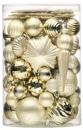 Valery Madelyn 60 stück Weihnachtskugeln für Weihnachtsdeko,Gold Christbaumkugeln Set Weihnachtskugel Bruchsicher,Weihnachtsbaumschmuck Christbaumschmuck mit Aufhänger,Deko Weihnachten