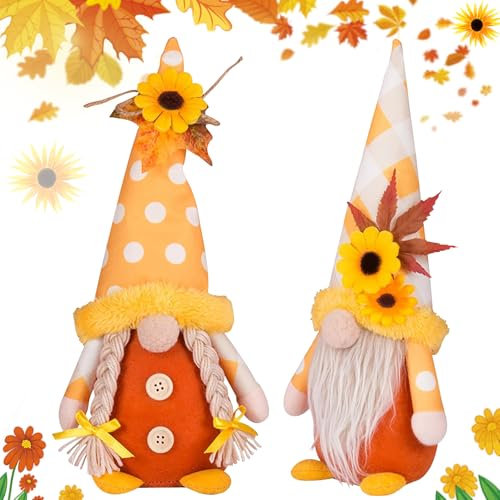 Thanksgiving Herbst Zwerge Dekorationen, 2 Stück Herbst Wichtel Zwerg Figuren, Gesichtslose Wichtel Herbstdeko, Herbst Wichtel Thanksgiving Dekoration, für Bauernhaus Home Tischdekoration (M1)