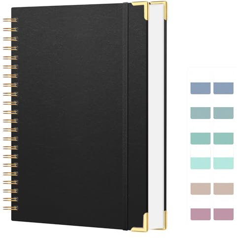 FYY A4 Spiralblock Notizbuch Hardcover Notizbuch 300 Seiten/150 Blätter Dicke 110GSM College Lineal Papier Spiral gebundene Notizbücher zum Schreiben, 21 x 29.7 cm, Schwarz