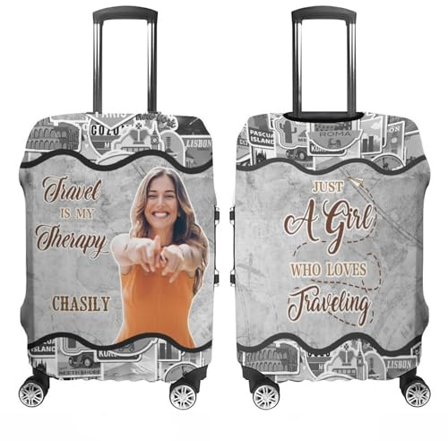 SweetJECCU Personalisierte Gepäckabdeckung für 45,7 - 81,3 cm große Koffer, nur ein Mädchen, das Reisen liebt, elastisch, waschbar, kratzfest, Reisekoffer-Schutzbezug, Geschenke für Männer, Frauen,