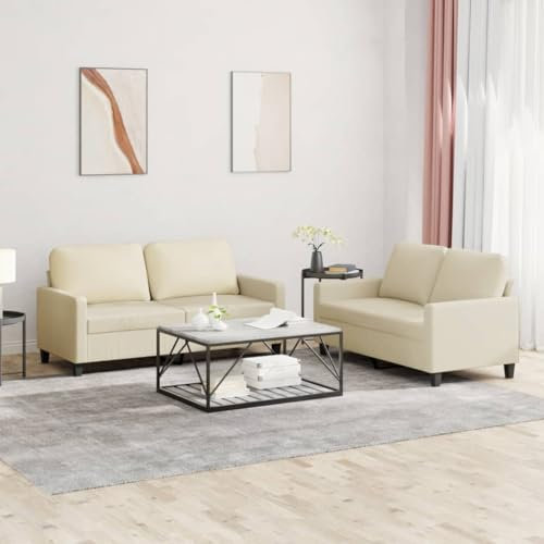 Homgoday 2-TLG. Sofagarnitur mit Kissen Wohnzimmersofa Sofa Couch Loungesofa Gästesofa, Designsofa Couchgarnitur Sitzmöbel Modern für Wohnzimmer, Schlafzimmer, Büro Creme Kunstleder