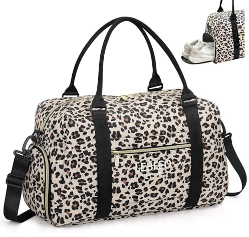 LEBFEO Sac de voyage pour femme - Grand sac de week-end - Sac de gym avec compartiment à chaussures - Sac d'hôpital étanche, léopard, 19x8x10.5 inches, Élégant