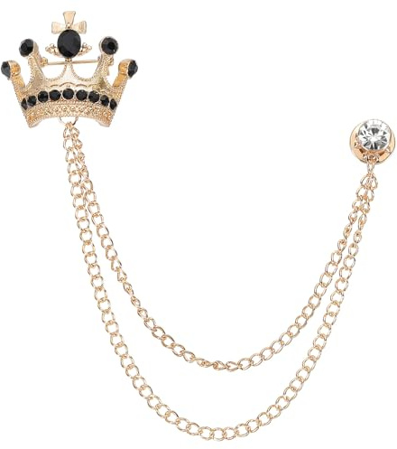PATIKIL Broche à Chaîne Suspendue Couronne Doré (Noir) pour Femmes Hommes | Broches de Costume en Strass, Broches de Cristal de Mode pour Vêtements Robe Bouquet Manteau Chapeau Sac