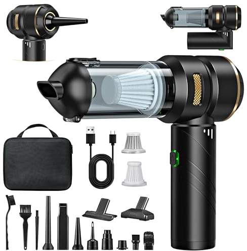 Feolaviy Aspirateur à Main sans Fil 4 en 1, Puissant, 28000 PA, 3 Vitesses 240 000 TR/Min, Aspirateur pour Voiture, Cuisine, PC, canapé, Bureau, Maison et Nettoyage des Poils d'animaux (Jaune doré)