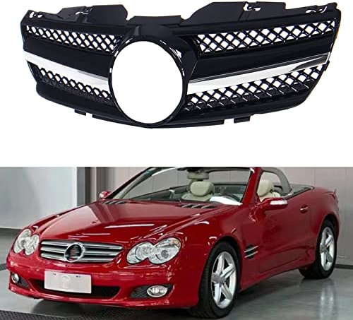 Kühlergrill für Mercedes Benz R230 SL500 SL550 SL600 2003-2006, Schwarz