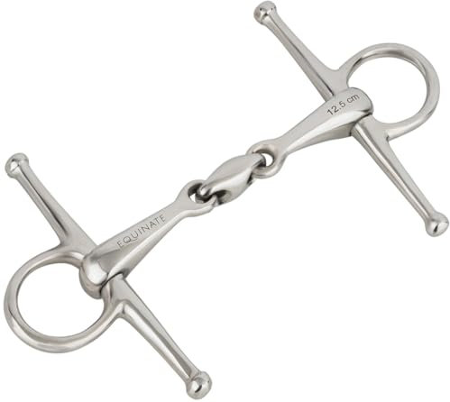 Equinate Schenkeltrense Edelstahl 16mm doppelt gebrochen 14,5cm | Anatomisch geformtes maulfreundliches Gebiss mit sanfter Einwirkung | Lasergravierte Größenangabe | Knebeltrense