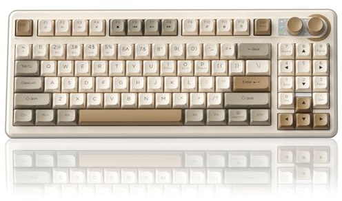 SOLAKAKA SK90 Clavier de jeu sans fil 75 % – 4000 mAh trimode (BT5.0/2.4G/USB-C) mignon clavier de jeu crémeux avec pavé numérique, bouton multimédia, rétroéclairage RVB, touches silencieuses