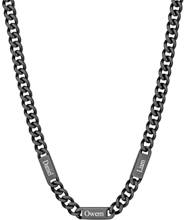 Custom4U Personalisierte Kette 1-6 Namen, Cuban Kette mit Gravur Edelstahl Silber/Gold/Schwarz Namenskette für Herren 5/7/9mm Breit 45/50/55/60cm+5cm Länge, Schmuckgeschenk für Papa Ehemann Liebhaber