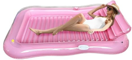 Balakaka Inflatable Tanning Pool Lounge Float 208×130cm, Adult Pool Floats Raft with Drink Holder, Water Spray Design, Large Beach Sun Tanning Floaty Raft for Party Beach, Transparent Pink