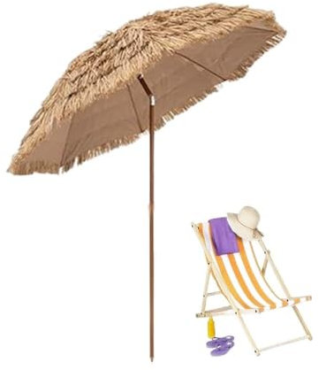 MACAGGTNTU Ombrellone da Giardino in Paglia con Pulsante di Inclinazione, Ombrellone da Spiaggia con Altezza Regolabile, Parasole Hawaiano in Rafia per Piscina